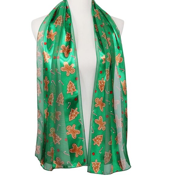 One Blessed Nana Accessories - ❤️NWT BOUTIQUE Christmas Gingerbread Printed Satin Scarf